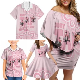Tap Dance Australia Family Matching Off Shoulder Short Dress and Hawaiian Shirt Pink Galah Just Tap It Out