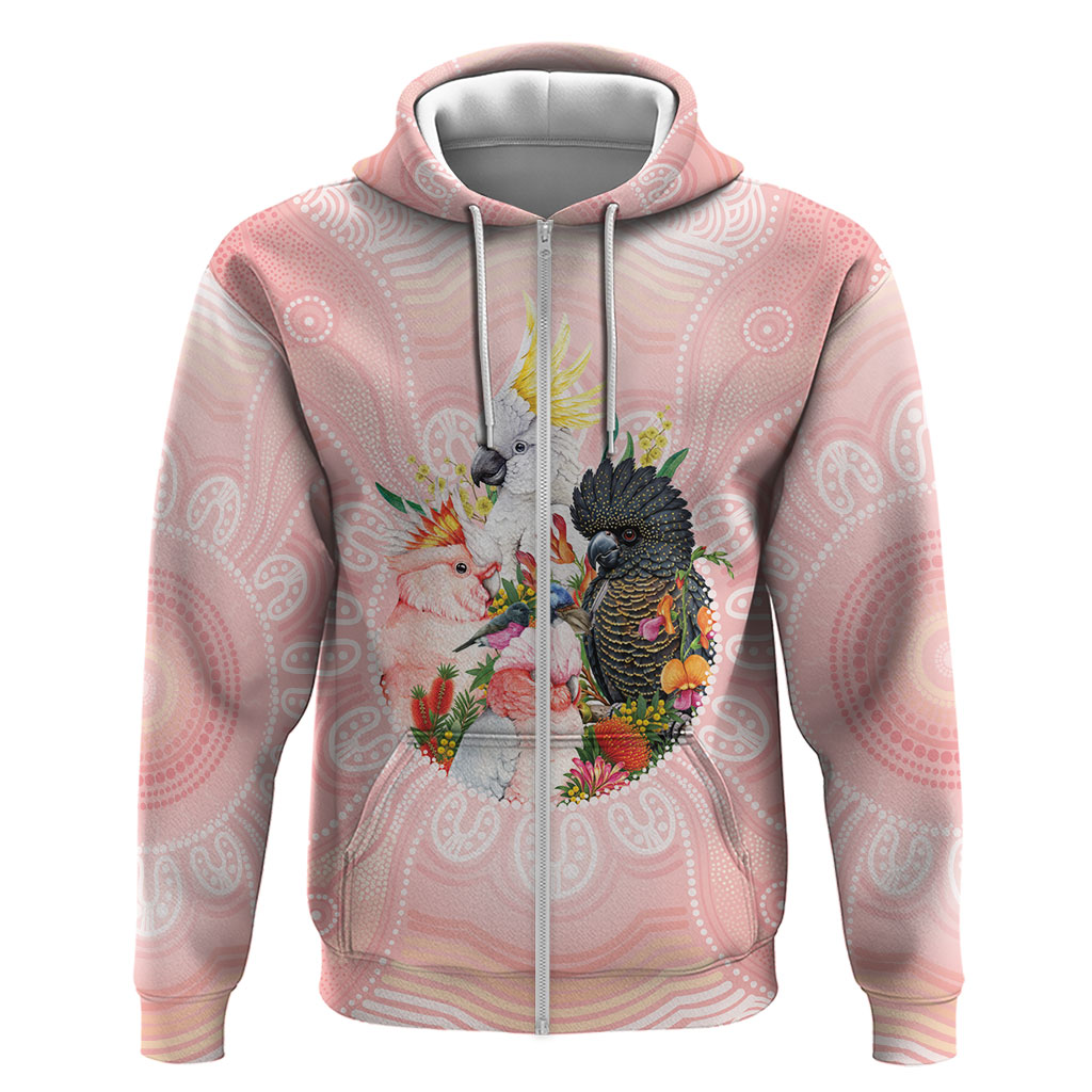 Australian Cockatoos Zip Hoodie Flora Aboriginal Dot Art Pattern