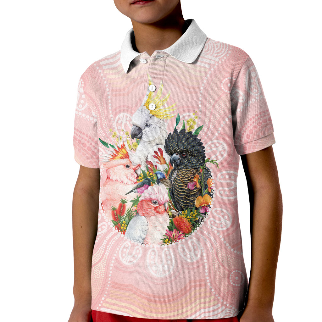 Australian Cockatoos Kid Polo Shirt Flora Aboriginal Dot Art Pattern