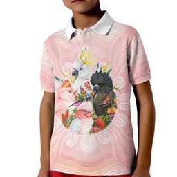 Australian Cockatoos Kid Polo Shirt Flora Aboriginal Dot Art Pattern