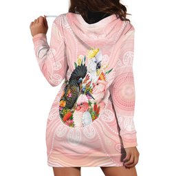 Australian Cockatoos Hoodie Dress Flora Aboriginal Dot Art Pattern