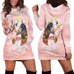 Australian Cockatoos Hoodie Dress Flora Aboriginal Dot Art Pattern