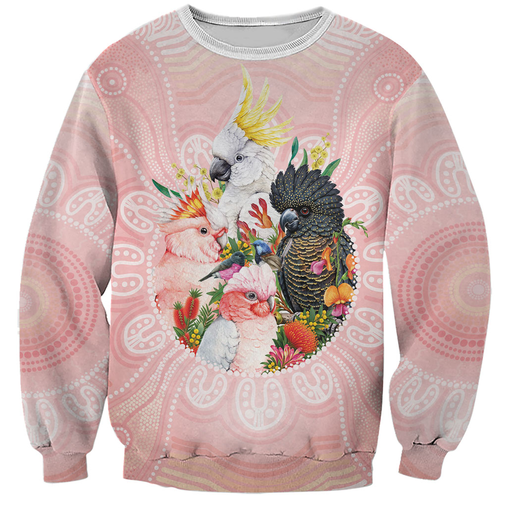 Australian Cockatoos Sweatshirt Flora Aboriginal Dot Art Pattern