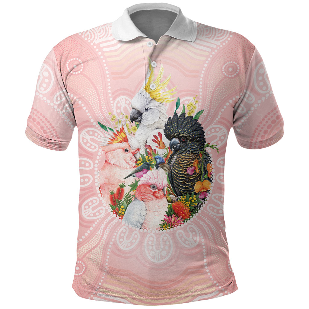 Australian Cockatoos Polo Shirt Flora Aboriginal Dot Art Pattern