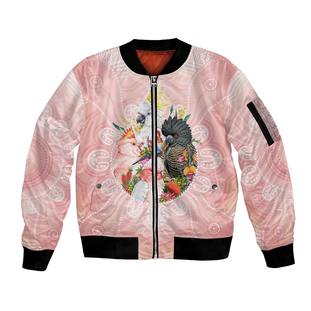 Australian Cockatoos Sleeve Zip Bomber Jacket Flora Aboriginal Dot Art Pattern