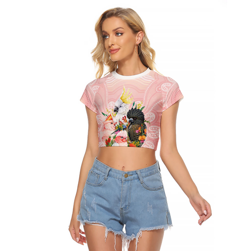 Australian Cockatoos Raglan Cropped T Shirt Flora Aboriginal Dot Art Pattern