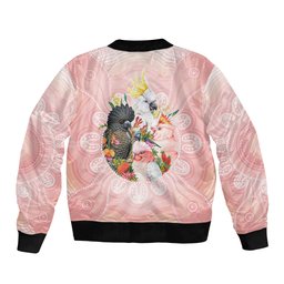 Australian Cockatoos Sleeve Zip Bomber Jacket Flora Aboriginal Dot Art Pattern