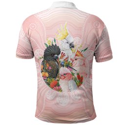 Australian Cockatoos Polo Shirt Flora Aboriginal Dot Art Pattern