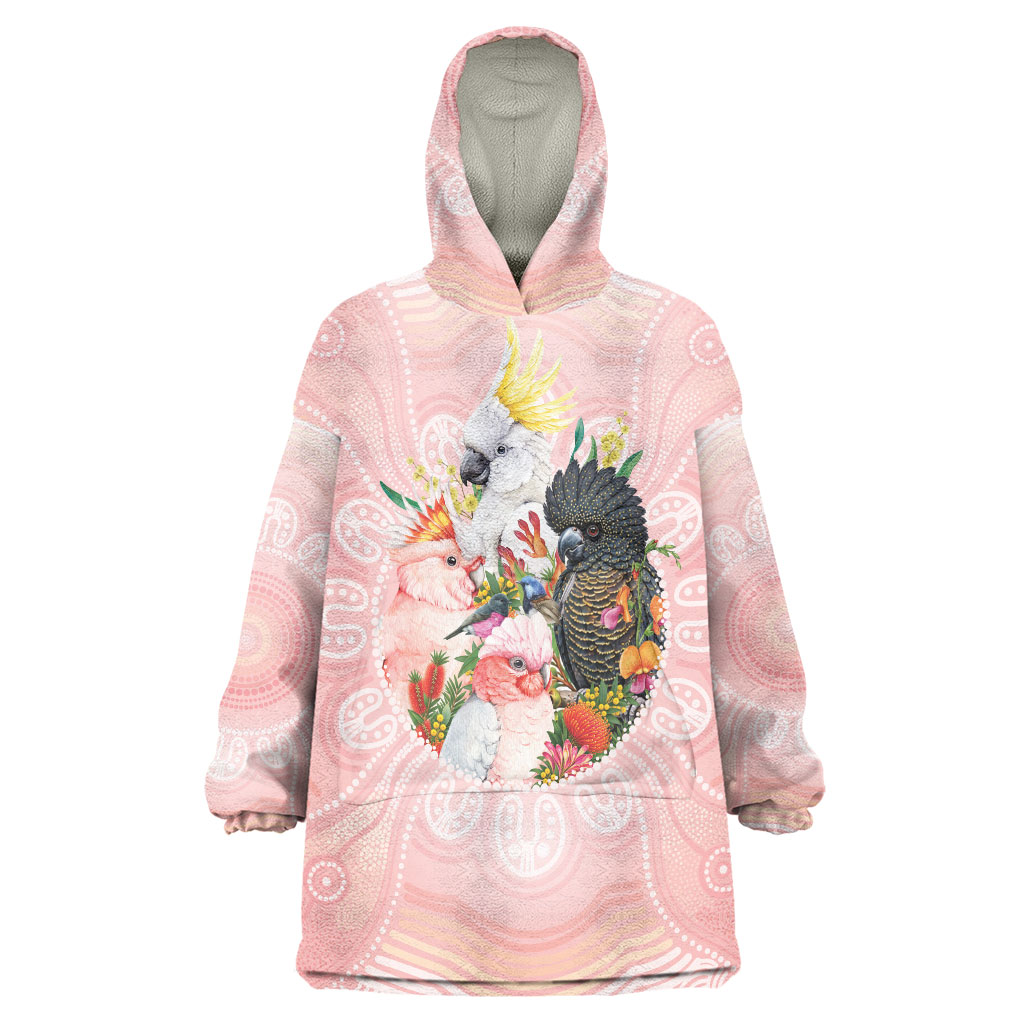 Australian Cockatoos Wearable Blanket Hoodie Flora Aboriginal Dot Art Pattern