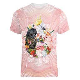 Australian Cockatoos Women V-Neck T-Shirt Flora Aboriginal Dot Art Pattern