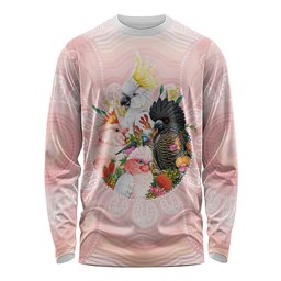 Australian Cockatoos Long Sleeve Shirt Flora Aboriginal Dot Art Pattern