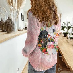 Australian Cockatoos Women Casual Shirt Flora Aboriginal Dot Art Pattern