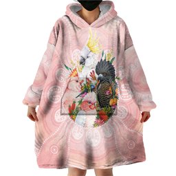 Australian Cockatoos Wearable Blanket Hoodie Flora Aboriginal Dot Art Pattern