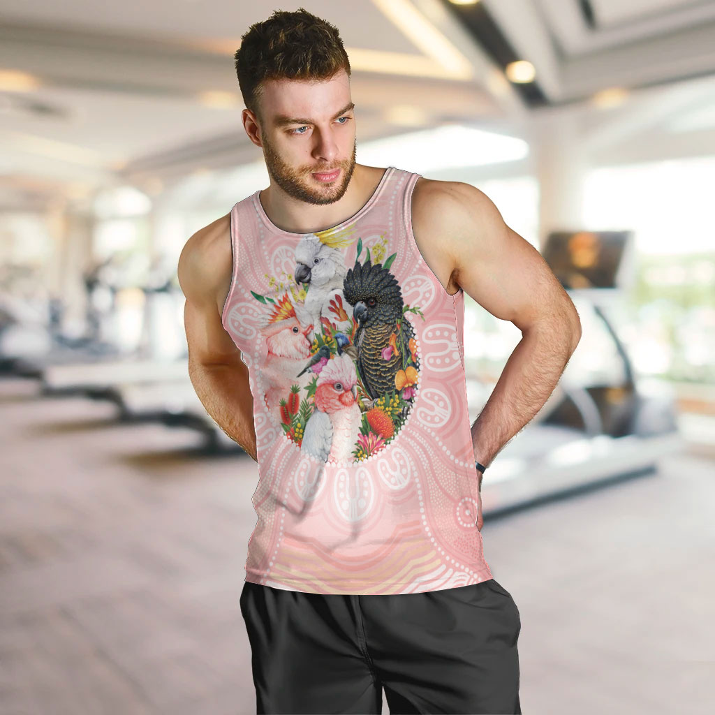 Australian Cockatoos Men Tank Top Flora Aboriginal Dot Art Pattern