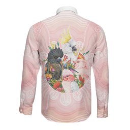 Australian Cockatoos Long Sleeve Button Shirt Flora Aboriginal Dot Art Pattern