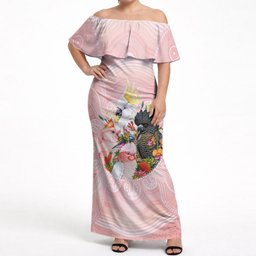 Australian Cockatoos Off Shoulder Maxi Dress Flora Aboriginal Dot Art Pattern