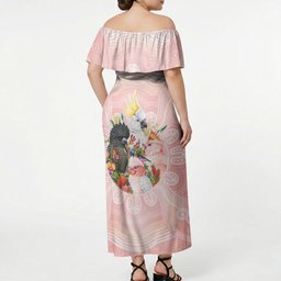 Australian Cockatoos Off Shoulder Maxi Dress Flora Aboriginal Dot Art Pattern