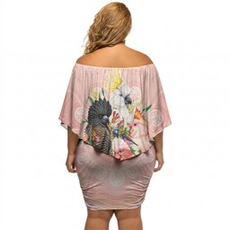 Australian Cockatoos Off Shoulder Short Dress Flora Aboriginal Dot Art Pattern