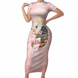 Australian Cockatoos Short Sleeve Bodycon Dress Flora Aboriginal Dot Art Pattern