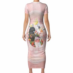 Australian Cockatoos Short Sleeve Bodycon Dress Flora Aboriginal Dot Art Pattern