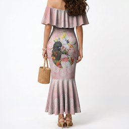 Australian Cockatoos Mermaid Dress Flora Aboriginal Dot Art Pattern