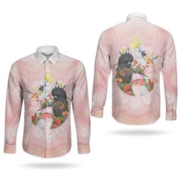 Australian Cockatoos Couples Matching Off Shoulder Maxi Dress and Long Sleeve Button Shirt Flora Aboriginal Dot Art Pattern