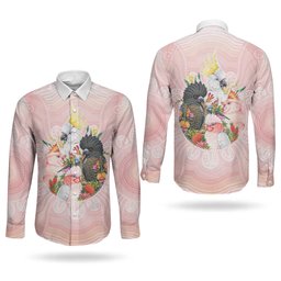 Australian Cockatoos Couples Matching Long Sleeve Bodycon Dress and Long Sleeve Button Shirt Flora Aboriginal Dot Art Pattern