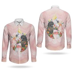 Australian Cockatoos Couples Matching Short Sleeve Bodycon Dress and Long Sleeve Button Shirt Flora Aboriginal Dot Art Pattern