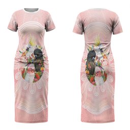 Australian Cockatoos Couples Matching Short Sleeve Bodycon Dress and Long Sleeve Button Shirt Flora Aboriginal Dot Art Pattern