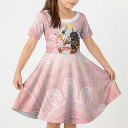 Australian Cockatoos Kid Short Sleeve Dress Flora Aboriginal Dot Art Pattern