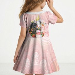 Australian Cockatoos Kid Short Sleeve Dress Flora Aboriginal Dot Art Pattern
