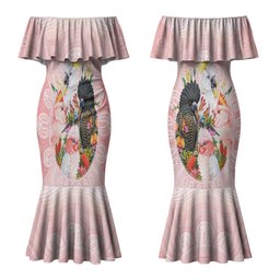 Australian Cockatoos Couples Matching Mermaid Dress and Long Sleeve Button Shirt Flora Aboriginal Dot Art Pattern