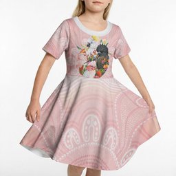 Australian Cockatoos Kid Short Sleeve Dress Flora Aboriginal Dot Art Pattern