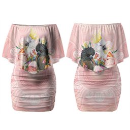 Australian Cockatoos Family Matching Off Shoulder Short Dress and Hawaiian Shirt Flora Aboriginal Dot Art Pattern