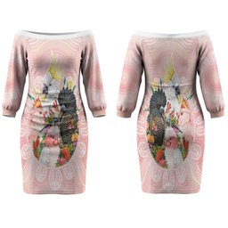 Australian Cockatoos Family Matching Off The Shoulder Long Sleeve Dress and Hawaiian Shirt Flora Aboriginal Dot Art Pattern