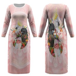 Australian Cockatoos Family Matching Long Sleeve Bodycon Dress and Hawaiian Shirt Flora Aboriginal Dot Art Pattern