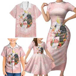 Australian Cockatoos Family Matching Short Sleeve Bodycon Dress and Hawaiian Shirt Flora Aboriginal Dot Art Pattern