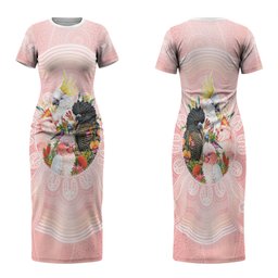 Australian Cockatoos Family Matching Short Sleeve Bodycon Dress and Hawaiian Shirt Flora Aboriginal Dot Art Pattern