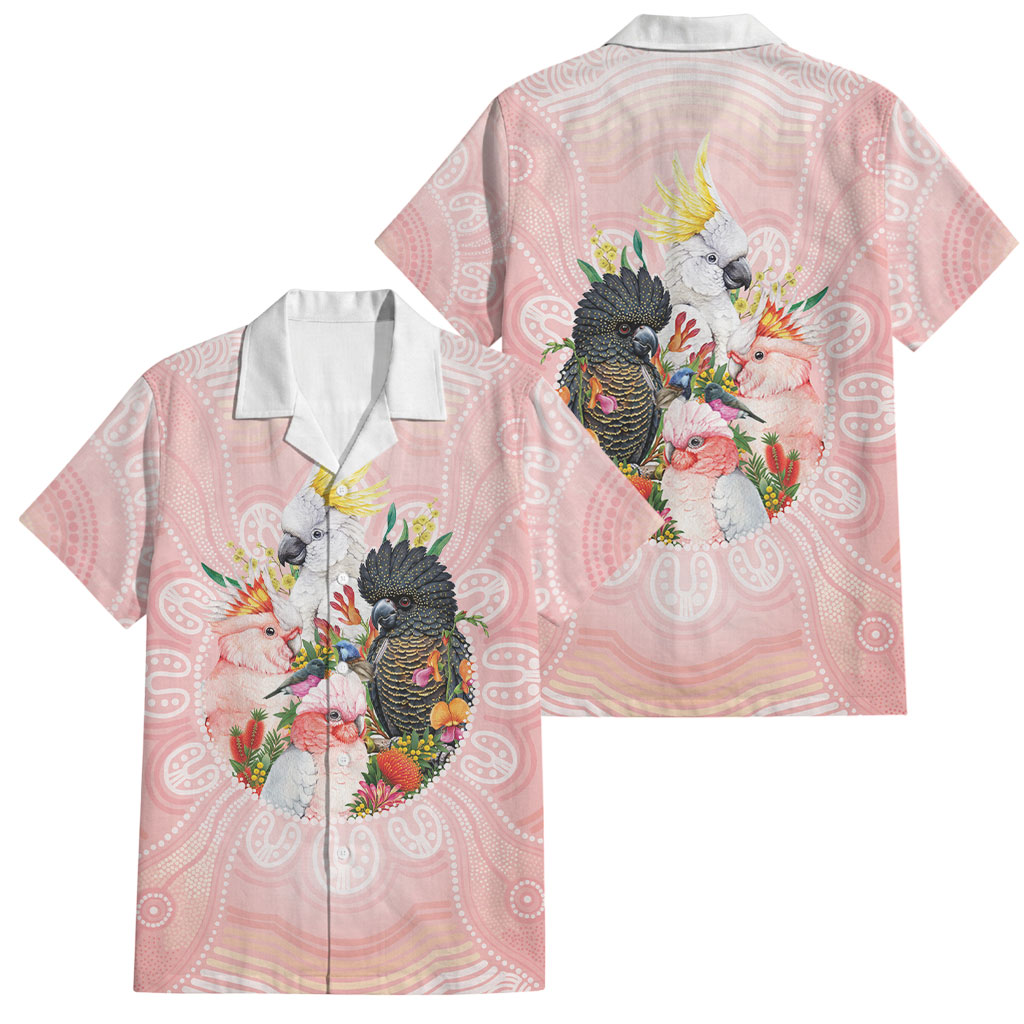Australian Cockatoos Family Matching Short Sleeve Bodycon Dress and Hawaiian Shirt Flora Aboriginal Dot Art Pattern