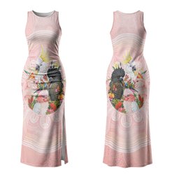 Australian Cockatoos Family Matching Tank Maxi Dress and Hawaiian Shirt Flora Aboriginal Dot Art Pattern