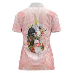 Australian Cockatoos Women Polo Shirt Flora Aboriginal Dot Art Pattern