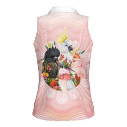 Australian Cockatoos Women Sleeveless Polo Shirt Flora Aboriginal Dot Art Pattern