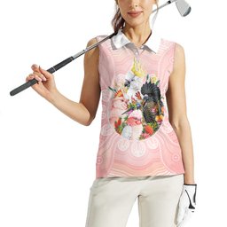 Australian Cockatoos Women Sleeveless Polo Shirt Flora Aboriginal Dot Art Pattern