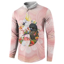 Australian Cockatoos Button Sweatshirt Flora Aboriginal Dot Art Pattern