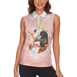 Australian Cockatoos Women Sleeveless Polo Shirt Flora Aboriginal Dot Art Pattern