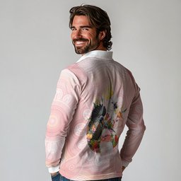 Australian Cockatoos Long Sleeve Polo Shirt Flora Aboriginal Dot Art Pattern