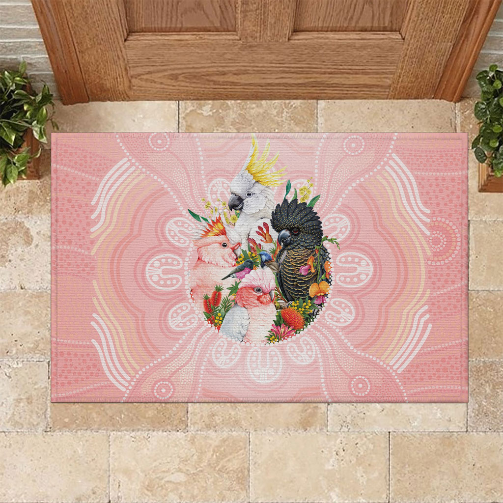 Australian Cockatoos Rubber Doormat Flora Aboriginal Dot Art Pattern
