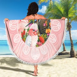 Australian Cockatoos Beach Blanket Flora Aboriginal Dot Art Pattern