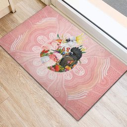 Australian Cockatoos Rubber Doormat Flora Aboriginal Dot Art Pattern