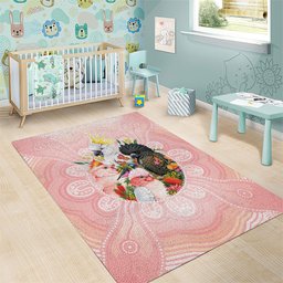 Australian Cockatoos Area Rug Flora Aboriginal Dot Art Pattern